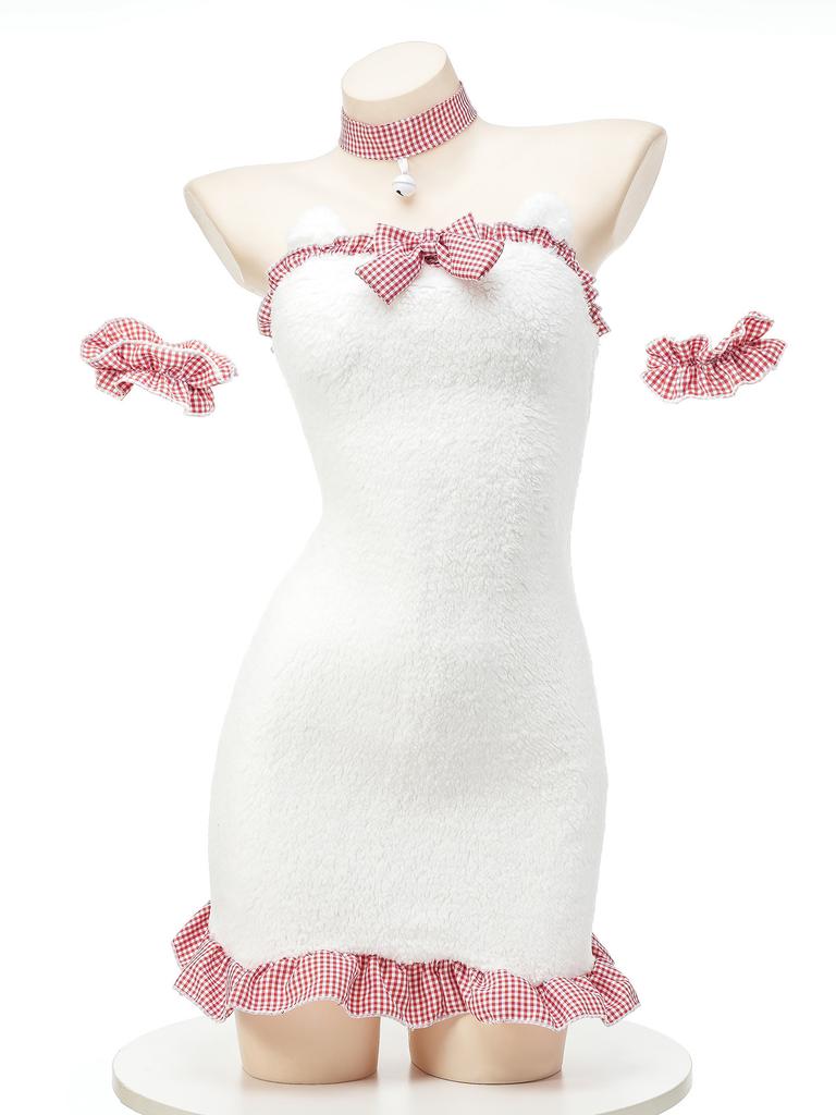 Fun Plush Backless Maid Bear Nightdress, Sexy Lace Bow Pajamas Hip Skirt Wholesale F570