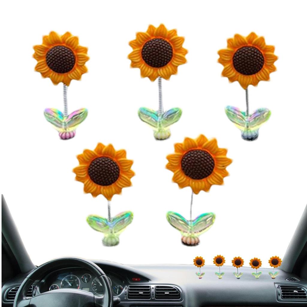 Sunflower Car Decoration, Dancing Sunflower - Cute Sunflower Decoration Bobblehead 5 Pcs Cute Sunflower