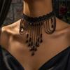 Black Lace Pendant Necklace Tassel Drop Beaded Necklace Fashion Choker Necklace  Women