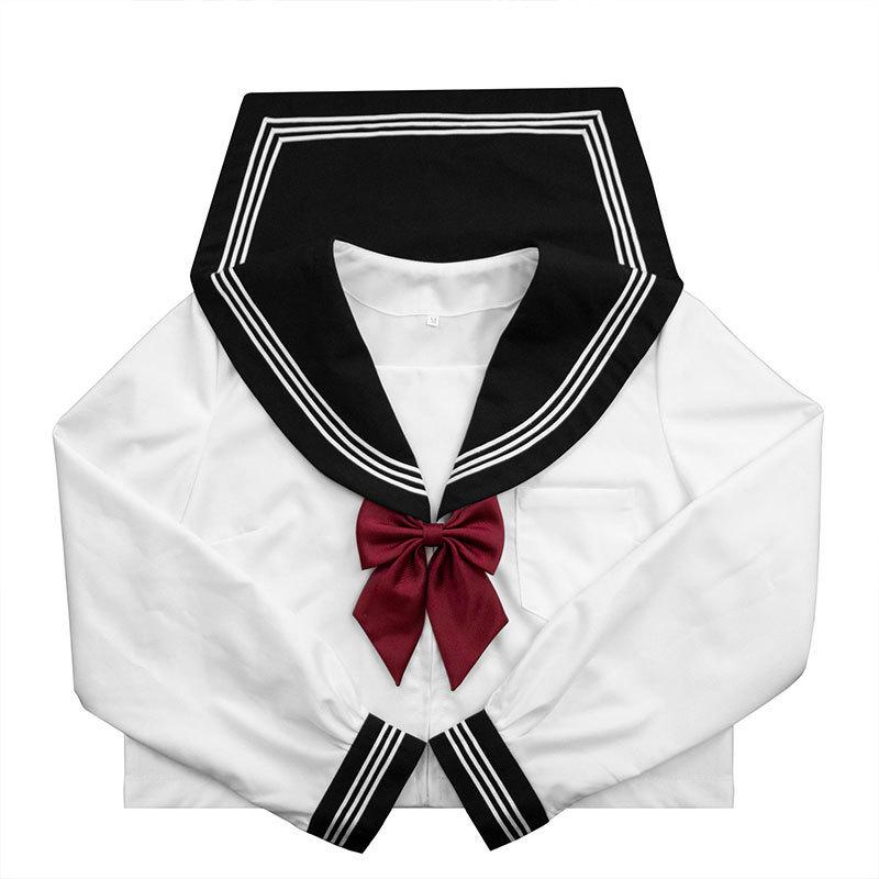 Japanese JK Uniform Set: White Three-Striped Skirt & Short-Sleeve Top, Summer Mid-Length, Classic School Style, Plus Size Available.
