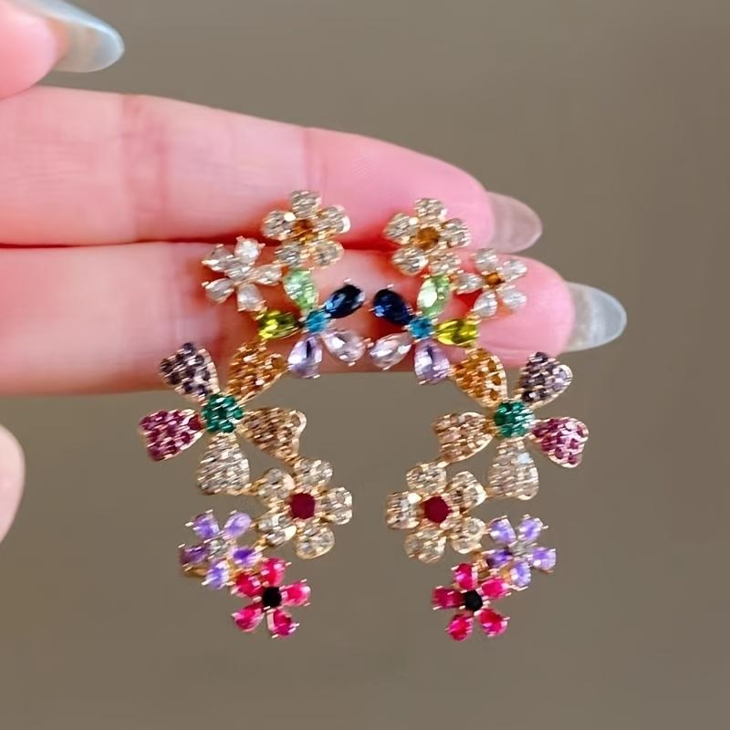 Colorful floral stud earrings, elegant niche style, daily & vacation wear, ideal ladies gift разноцветный