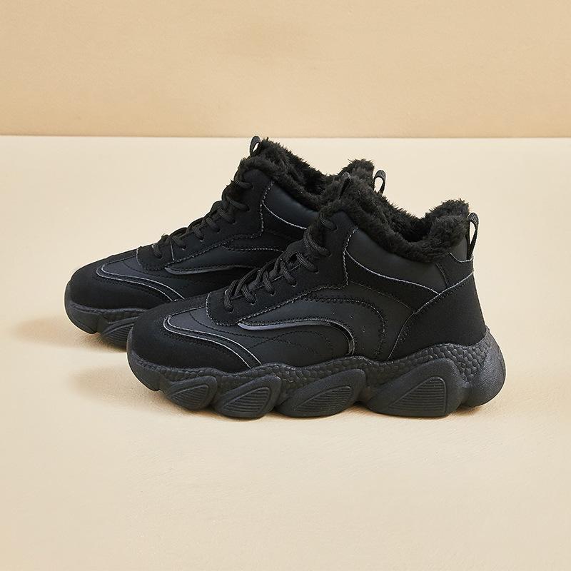 

Зимние теплые сноубутсы для женщин, нескользящие кроссовки на массивной платформе с подкладкой из искусственного меха, шнуровка, теннисные туфли для ходьбы, женские удобные короткие ботильоны 40 чёрный
