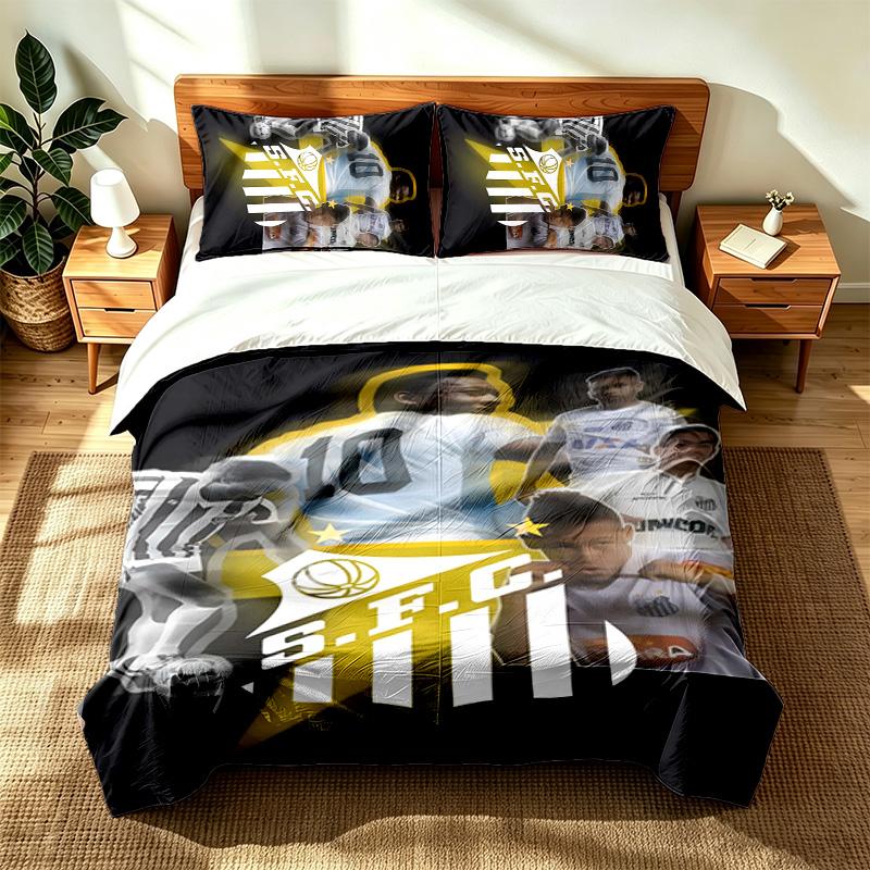 Santos Futebol Clube (5) 3pc Set Suitable for Master Bedrooms Soft and Comfortable an Ideal Gift for Family and Friends Includes One Duvet Cover and T