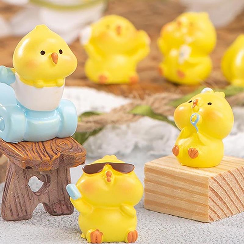 Cute Little Yellow Chicken Animal Micro Landscape Ornaments Resin Figurines Miniatures Doll Home Decorations Desktop Accessories