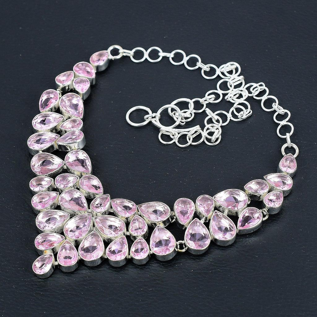 Pink Kunzite Gemstone Handmade 925 Sterling Silver Necklace, Pink Kunzite Silver Necklace For Wife, Unisex Necklace Wadding Gift For Wife