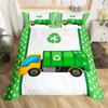 Cartoon Garbage Truck Duvet Cover Green Trash Truck Bedding Set Green Vehicle Car Comforter Cover Garbage Truck Toy Quilt Cover
