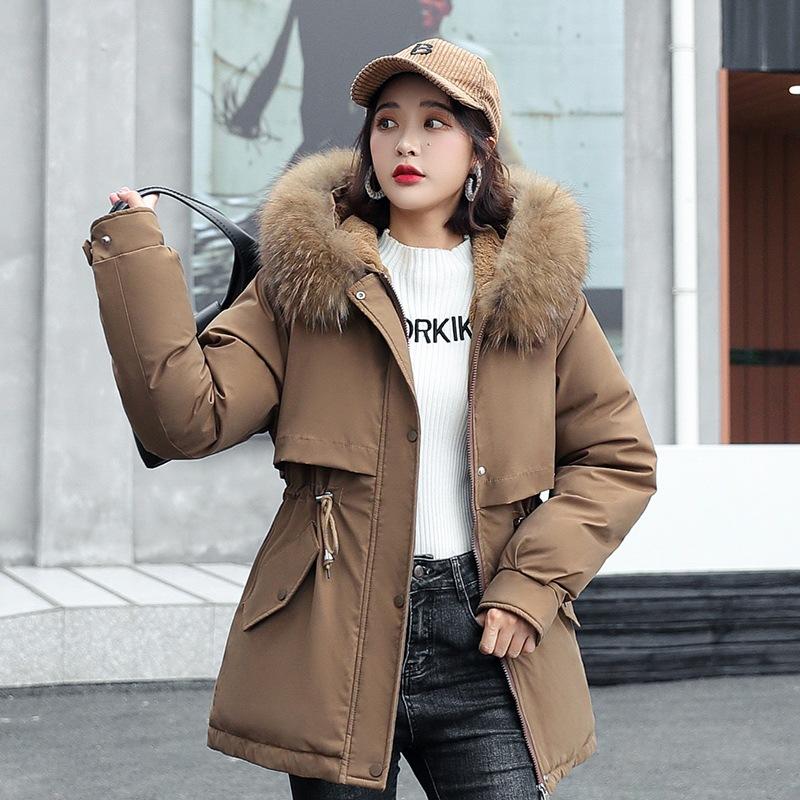 

Зимнее женское свободное теплое хлопковое пальто средней длины и удлиненное, большого размера XL темно-коричневого