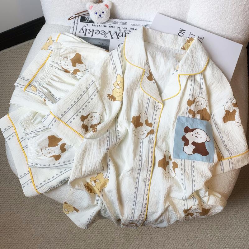 Spring and Summer Three-Piece Pajamas Loungewear Clouds Cotton Leisure Pajamas Girls Can Be Worn Outside Short-Sleeved Loungewea