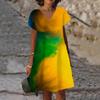 Tie Dye Regenbogenprint Damenkleid Elegant Süß Lässig Kurzarm V-Ausschnitt A-Linie Kleid Sommer Mode Oversized Kleidung Damen
