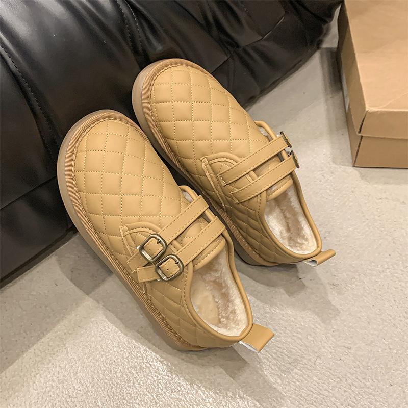 

New cotton shoes women s velvet 2025 autumn and winter one-pedal lazy beanie shoes soft-soled versatile non-slip snow boots 40 хаки