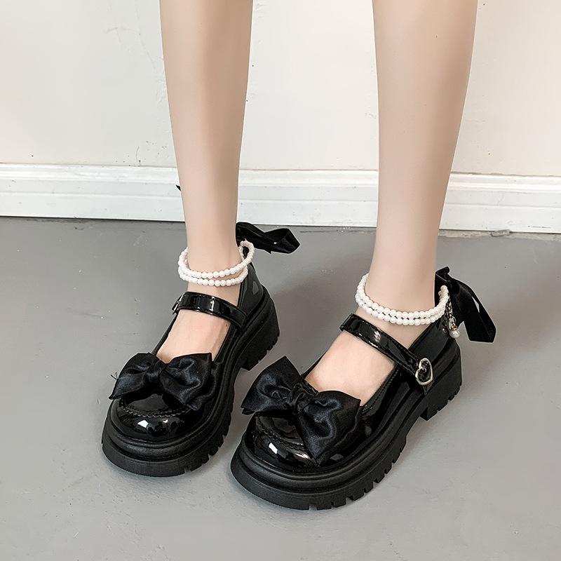Mary Jane British style small leather shoes women's retro spring and autumn new bow with skirt casual college style shoes