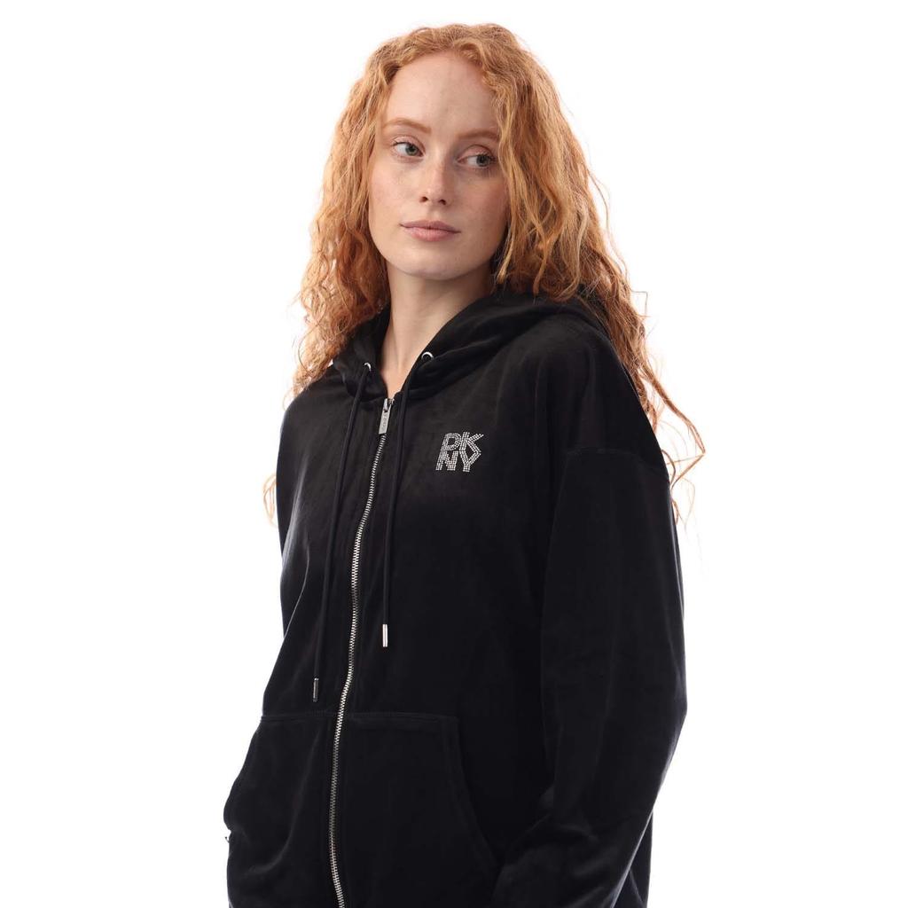 DKNY Womens/Ladies Rhinestone Velour Logo Full Zip Hoodie