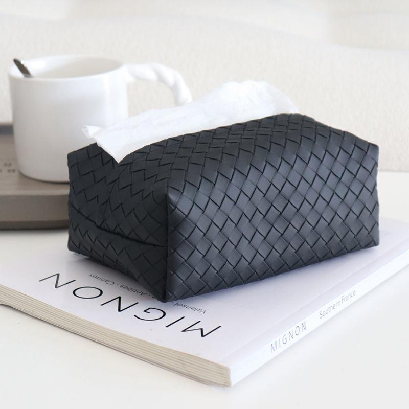 1Pcs Weave Leather Tissue Box Chic Portable Car Paper Holder Ins Decorative Rest