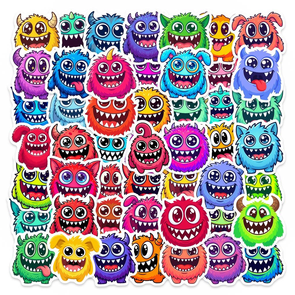 50/100 Pcs Cute Cartoon HD Colorful Monster Fun Stickers DIY for Skate Helmet Bike Toy Shelf File Holder Thick Waterproof Decals