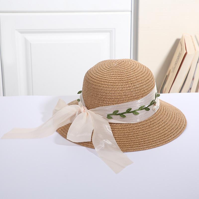 Spring And Summer Women's Hat Sunscreen Beach Fisherman's Straw Hat, Large Brim, Bamboo Hat, Bowtie, Fashion Outdoor H31