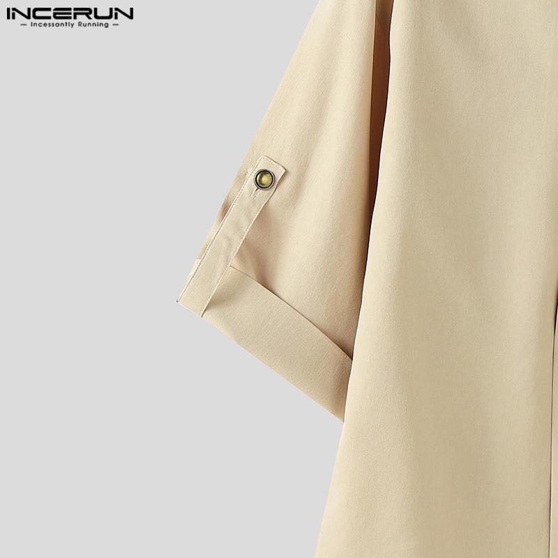 INCERUN Oversized Men Lapel Neck Half Sleeve Oblique Placket Casual Loose Shirts