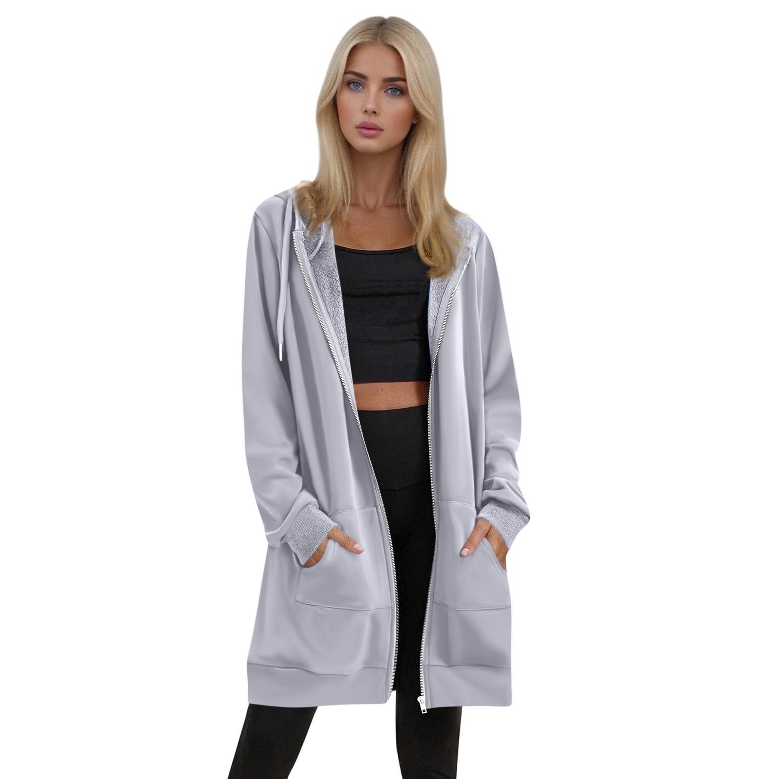 

Women s Solid Color Zippered Sweatshirt Top Daily Casual Raglan Long Jacket (Without Hood Drawstring) L