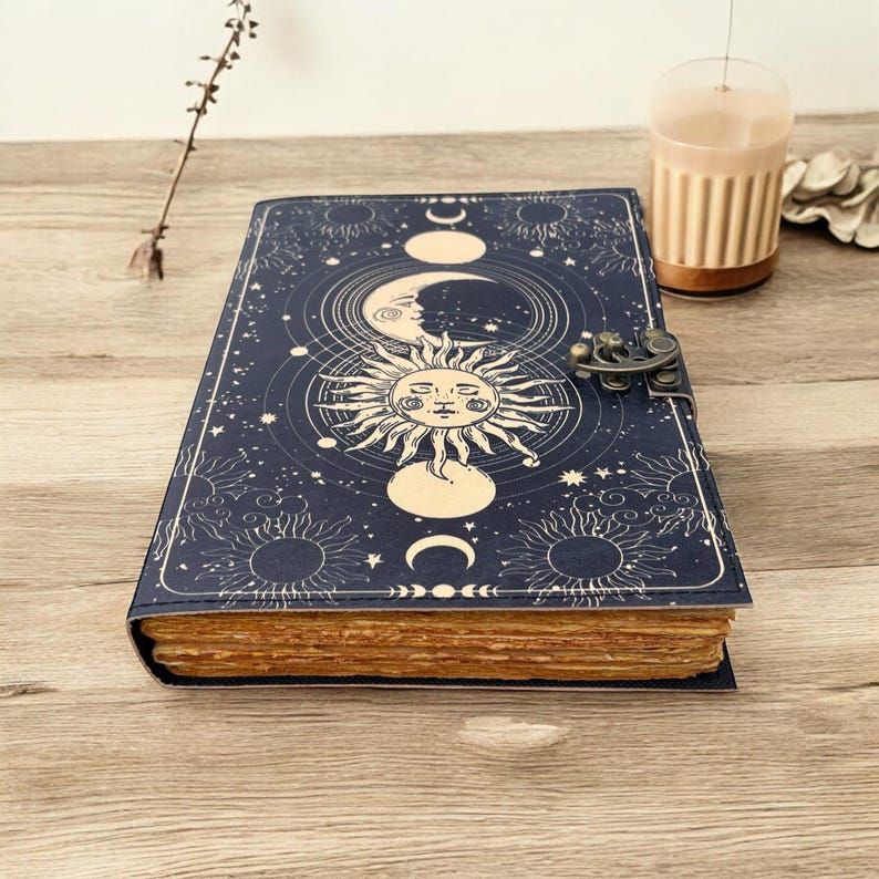 Sun & Moon Celestial Leather Journal : Wiccan Grimoire, Moon Phase Spell Book