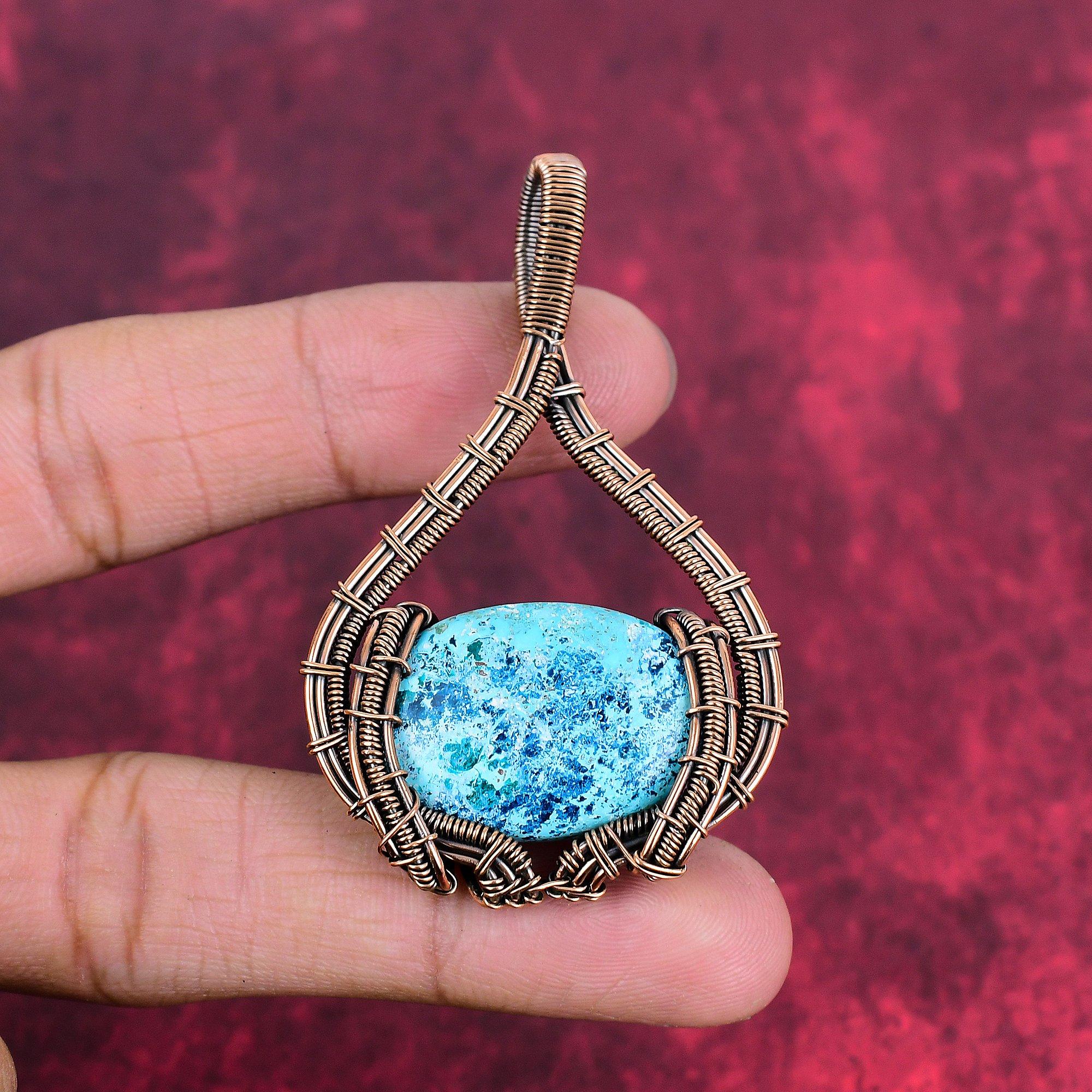 Chrysocolla pendant copper wire wrapped pendant natural gemstone pendant copper jewelry gifts for her handmade pendant latest design jewelry