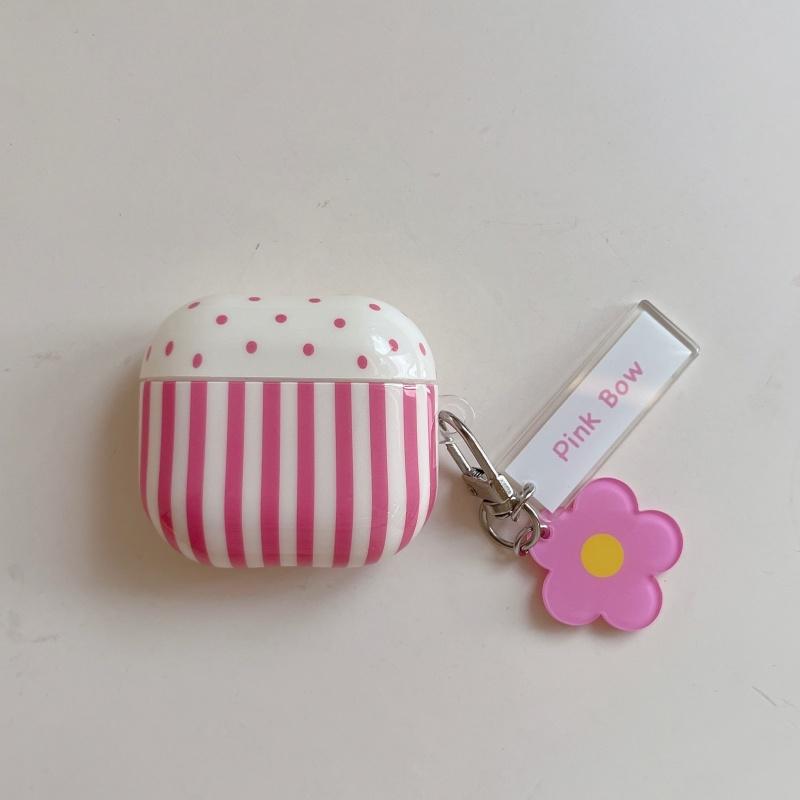 Blue-Pink Strips Pattern IMD Earphone Case with Pendant For Airpods 1, 2, 3, 4, Pro, Pro2, Pro3