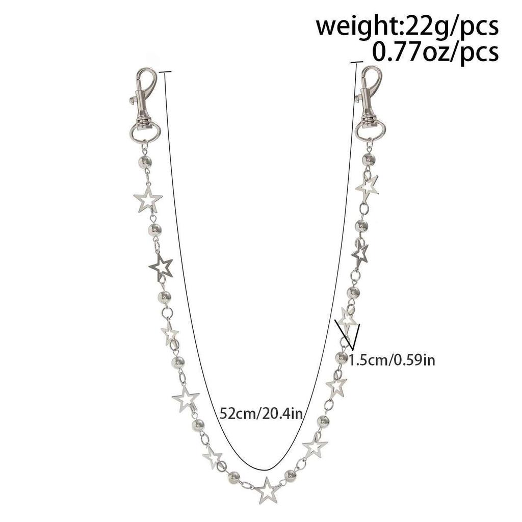 IngeSight.Z Punk Hip Hop Five-Pointed Star Jeans Chain Keychain Men New Trendy  Spider CCB Bead Pants Chain Decoration Jewelry