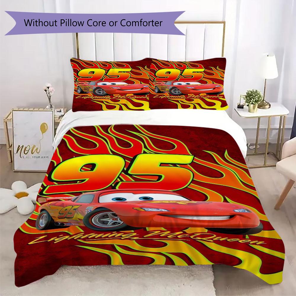Lightning McQueen Cartoon Prints bedding, duvet cover and pillowcases, birthday gift (1 duvet cover + 2 pillowcases, pillow insert not included)JM008