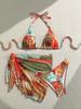 2026 Floral Print Lace-up Three-Piece Bikini Swimsuit - European & American Style