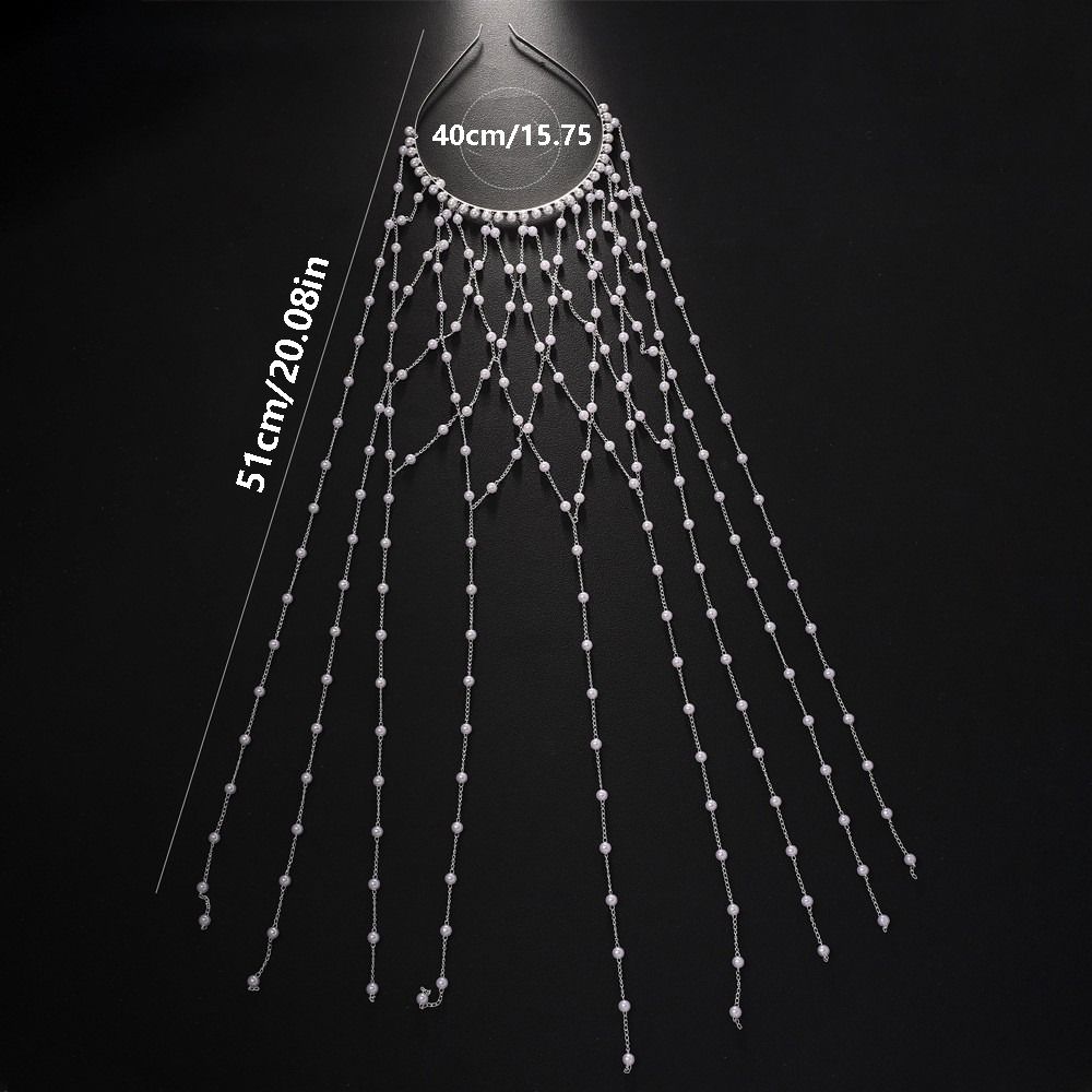 Long Tassel Bridal Hair Chain Imitation Pearl Tassel Headband  Special Occasions