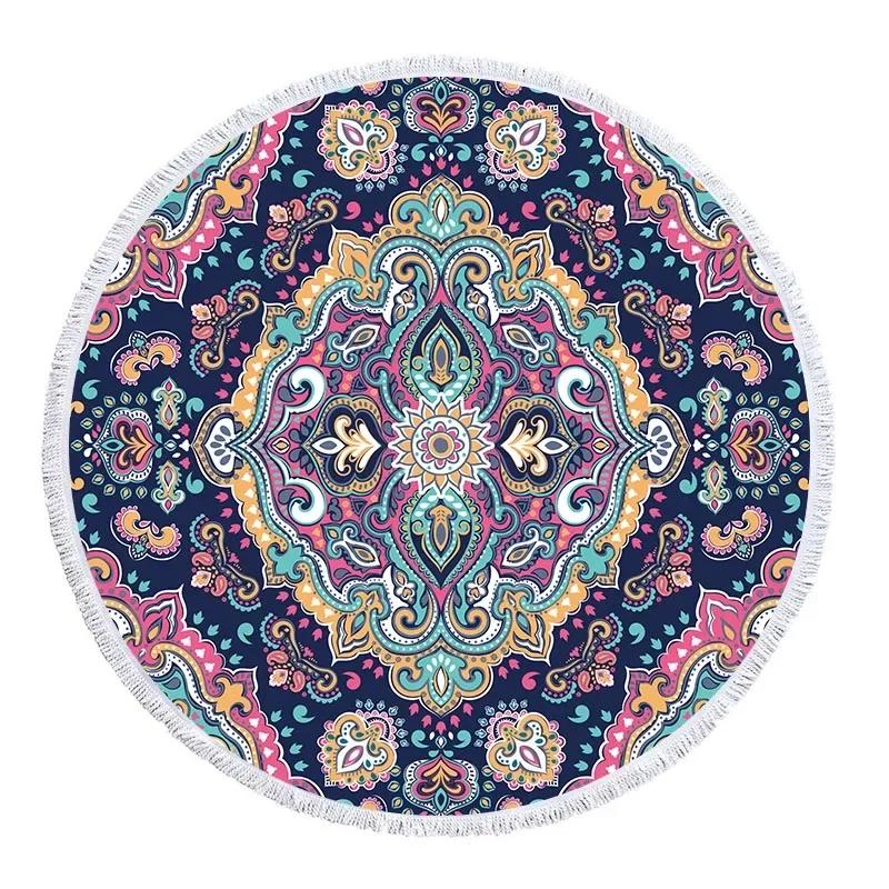 Telo Mare Rotondo Mandala con Frange Microfibra Assorbente Tappetino Copriletto Arazzo Coperta Asciugamano da Piscina da Bagno