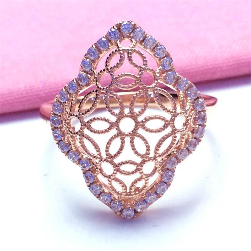Purple Gold With Diamonds Hollow Flower Simple Temperament Personalized Wind Color Gold Plated Rose Gold Festival Ring