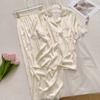 Sweet And Cool Girl Ice Silk Pajamas Women'S Summer Short-Sleeved Trousers Casual Lazy Style Loungewear Can Be Worn Outside