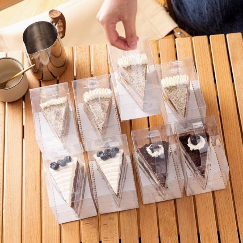 10sets Handheld Transparent Birthday Dessert Gift Box with Tray Cake Baking Clear Plastic Cupcake Box for Weddding Party Birthday Get-together