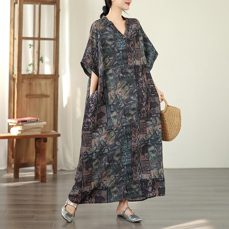 DIMANAF New 2026 Women Plus Size Spring Summer Beach Long Dress Loose Oversize Maxi Floral Print Vintage