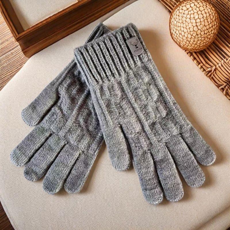 Men s Touchscreen Knit Gloves: Velvet-Lined, Thick, and Warm for Biking & Driving in Autumn & Winter. One Size светло-серый