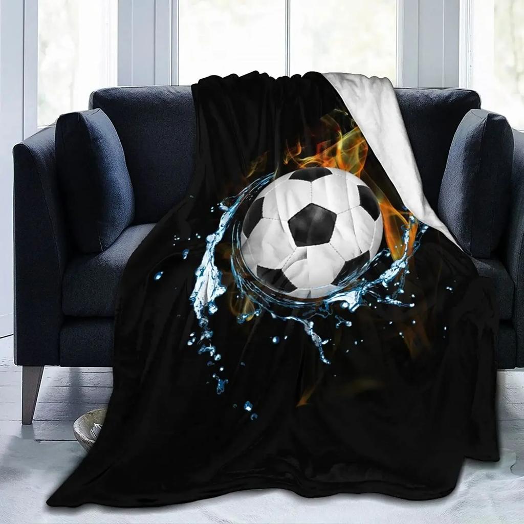 Soccer Flannel Throw Blanket Football Soccer Pattern Double Single for Bed Sofa Couch Lightweight Warm Soft Ball Sport Blanket