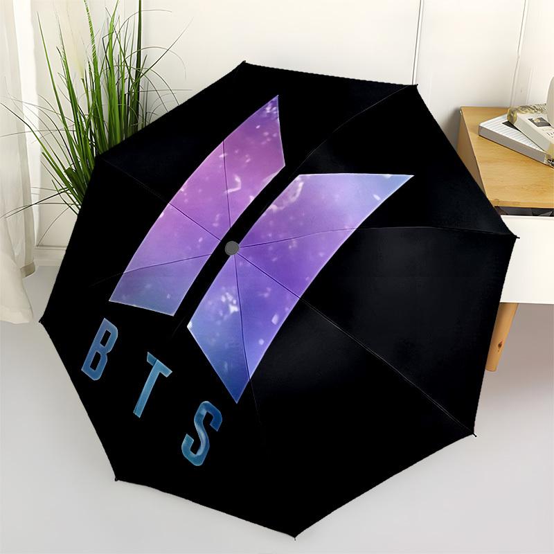 BTS, Logo Automatischer Faltregenschirm Kompakt 8-Rippen-Design, Einzigartiger Stil, Geeignet für den täglichen Gebrauch im Freien, Perfektes Geschenk für Freunde und Familie purple
