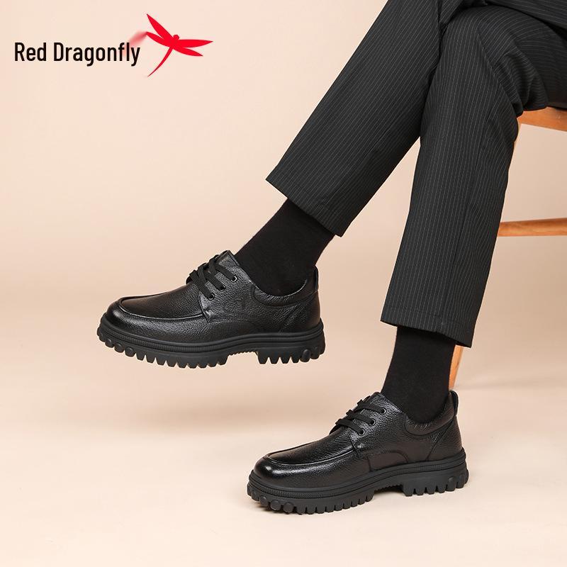 Red Dragonfly Men's Genuine Leather Casual Shoes - Non-Slip Autumn/Winter Footwear for Middle-Aged & Elderly