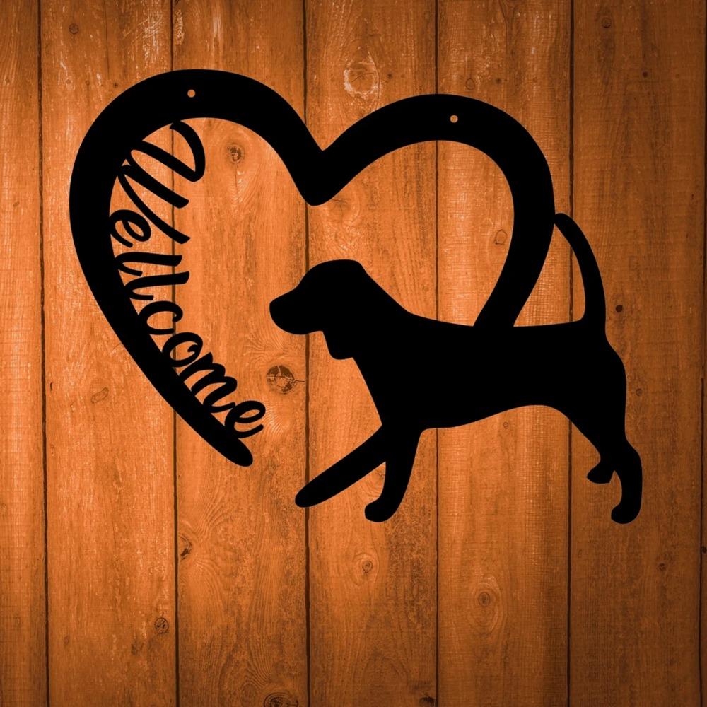 Well Come Black Metal Wall Decoration Combined with Love Dog Iron Wall Art Perfect for Front Door Welcome Stylish Entryway Decor