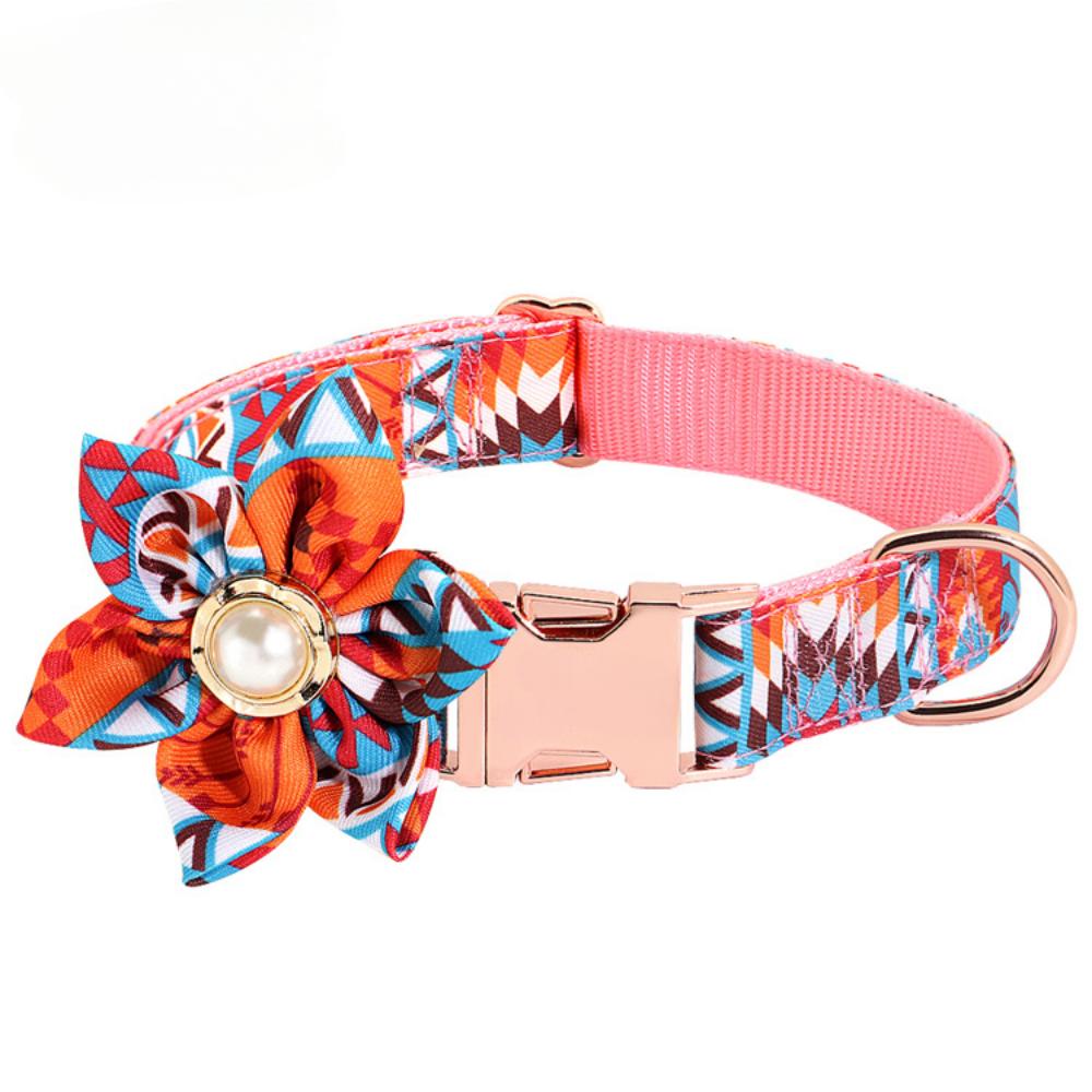 Pet Dog Ethnic Style Flower Metal Buckle Collar
