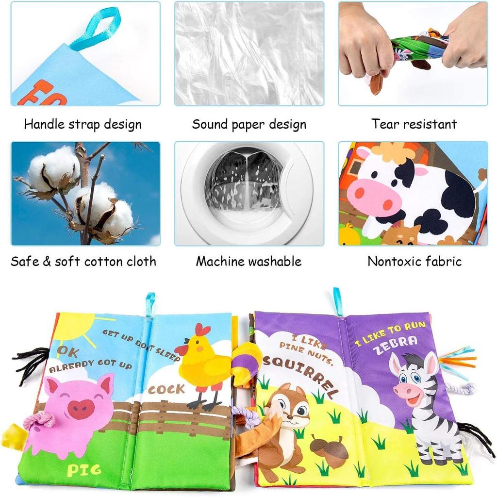 2-Pack Baby Cloth Book, Baby Soft Cloth Book, Baby Early Education Book, Washable, Children's Educational Cloth Toy