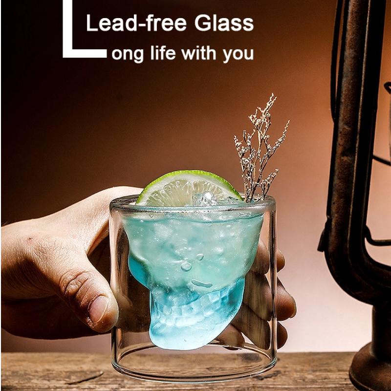 Crystal Skull Glass Cup – Double Layer Transparent Mug for Coffee, Whiskey, Wine, Beer