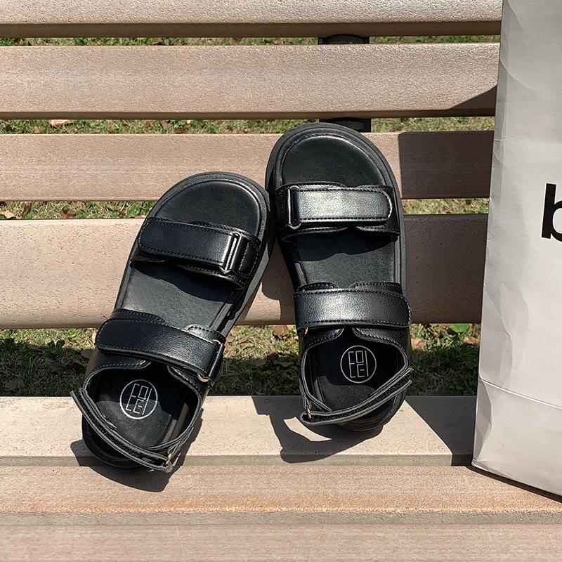 

Retro platform sandals women s summer new wear simple casual word with beach sandals women 39 чёрный