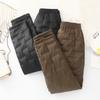 Vintage Quilted Pants Women Winter Warm Trouser Cotton-padded Pants Casual Design Pockets Elastic Waist Korean Chic Black Pants