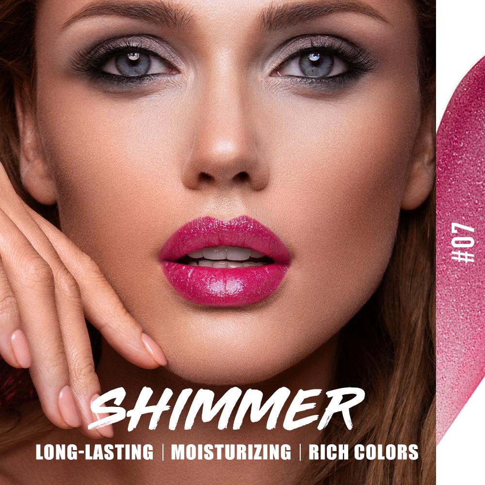 Pearlescent Lipstick,Silky Fine Glitter Lipstick Non-stick Cup Long-lasting Moisturizing Lipstick Non-fading Glitter Lipstick 10 Colors