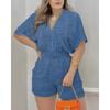 Summer V-Neck Jumpsuit with Drawstring Waist in Multiple Colors Women's casual V-neck jumpsuit; women's casual V-neck romper