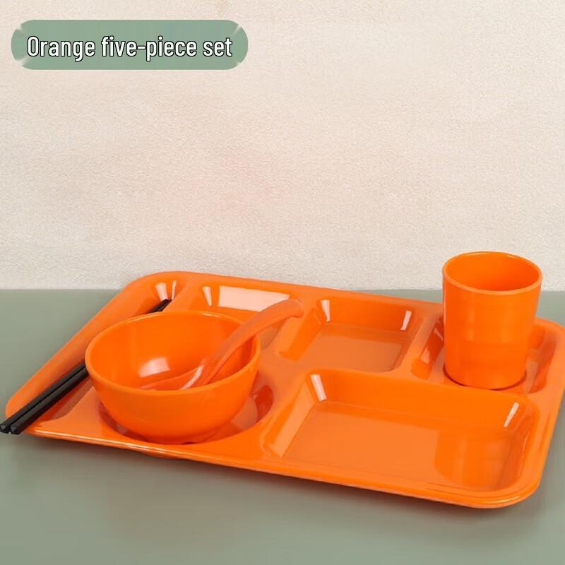 Commercial Melamine 6-Compartment Divided Meal Tray, Orange (2-Pack)