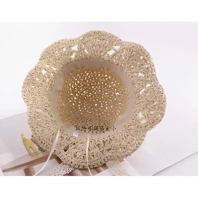 Cute Fashion Summer Children's Straw Hat Girls Breathable Lace Cap Bow Beach Sun Hat Wide Brim Kids Princess Travel Sunshade Hat