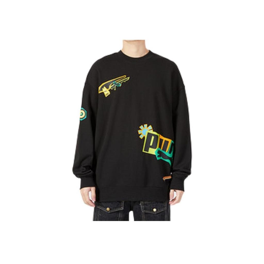 PUMA Classics Street Sport Crew Logo Print Casual Pullover Sweatshirt Men Tops Black 539968-01