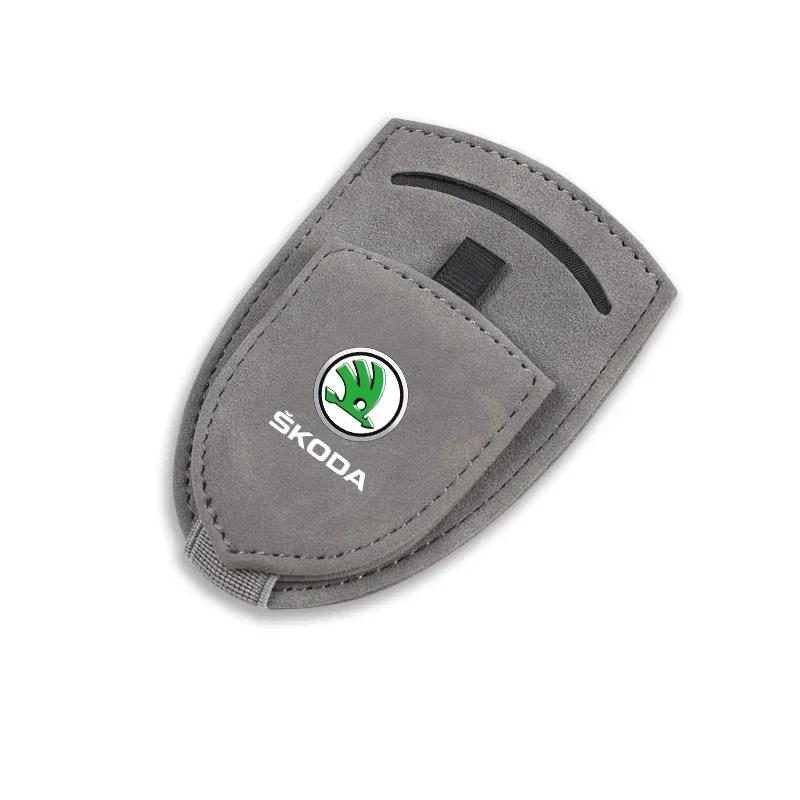 Car Suede Glasses Clip Sun Visor Sunglasses Clamp Holder For Skoda Octavia Superb Rapid Kodiaq Karoq Fabia Kamiq Enyaq Citigo RS  FD9