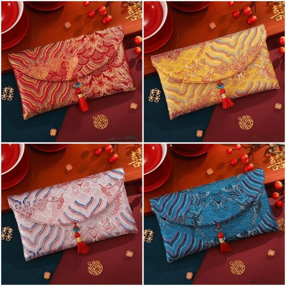 New Fabric Red Envelope Red Color Big Capacity Money Pocket Embroidery HongBao Spring Festival